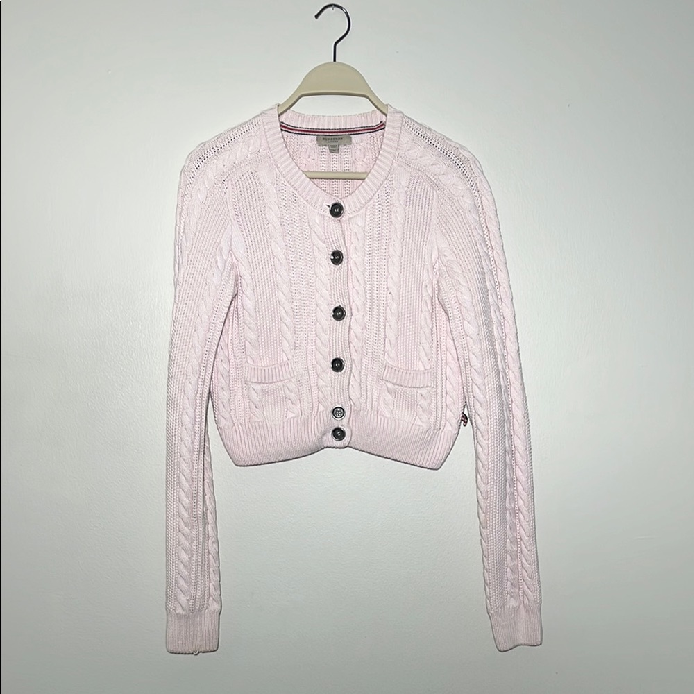 Pink Cable Knit Cropped style Cardigan Sweater